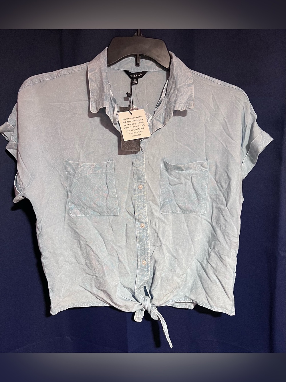 Sim & Sam Light Blue Tie-Front Button-Up Blouse